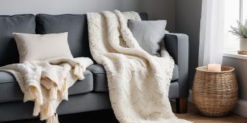 sofá da sala de estar usa manta na decoração
