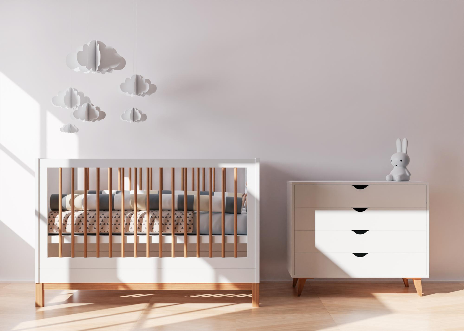 Móveis para quarto de bebê com cômoda e berço