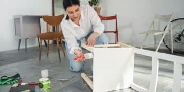 Mulher aproveitando dicas de renovação de móveis com técnicas DIY.