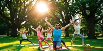 Family yoga and outdoor fitness activities for bonding