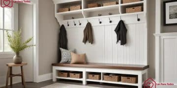 Elevated mudroom with bench and hooks: a stylish solution Elevated mudroom with bench and hooks: a stylish solution