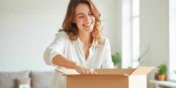 How the Shein Exclusive Free Trial Center Works - A Full Guide A beautiful housewife woman takes things out of an open cardboard box and smiles